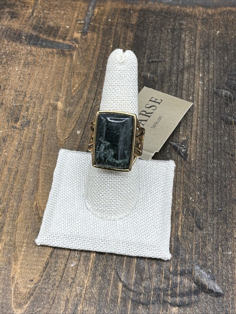 Barse Ensemble Ring- Black Green Jasper- Bronze- 8- NWT